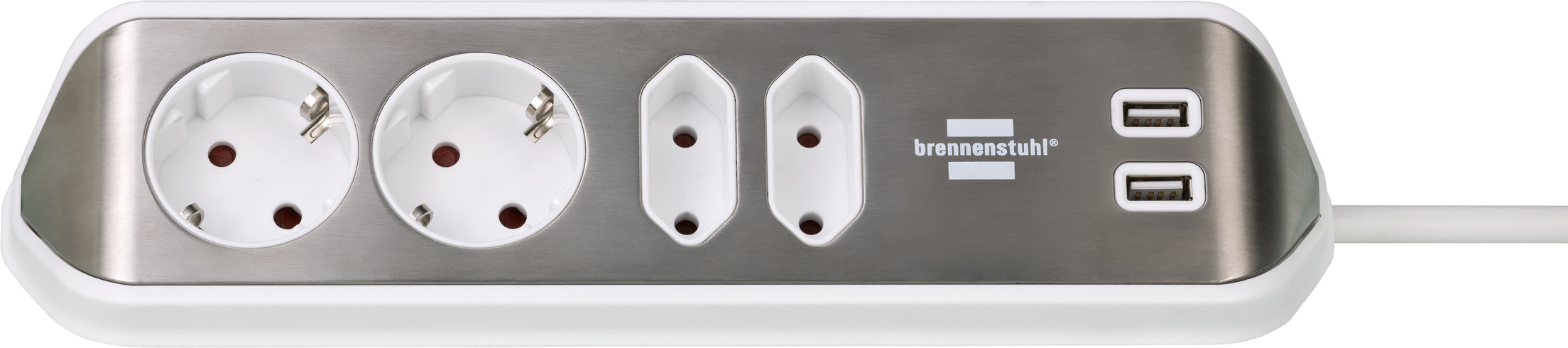 Presa angolare brennenstuhl®estilo con funzione di ricarica USB a 4 vie 2x  prese di protezionee 2x Euro argento/bianco